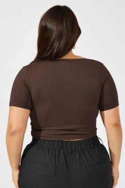 Brown T-shirt Short Sleeve Scoop Neck Seamless -You And All Fashion Store cbs1889 39j brown 5
