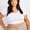 White T-shirt Short Sleeve V-Neck Seamless