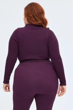 Purple Zip Up Long Sleeve Seamless -You And All Fashion Store cbs1925 84j plum 5