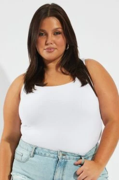 White Bodysuit Sleeveless Scoop Neck Supersoft -You And All Fashion Store cbs1938 84j white 4