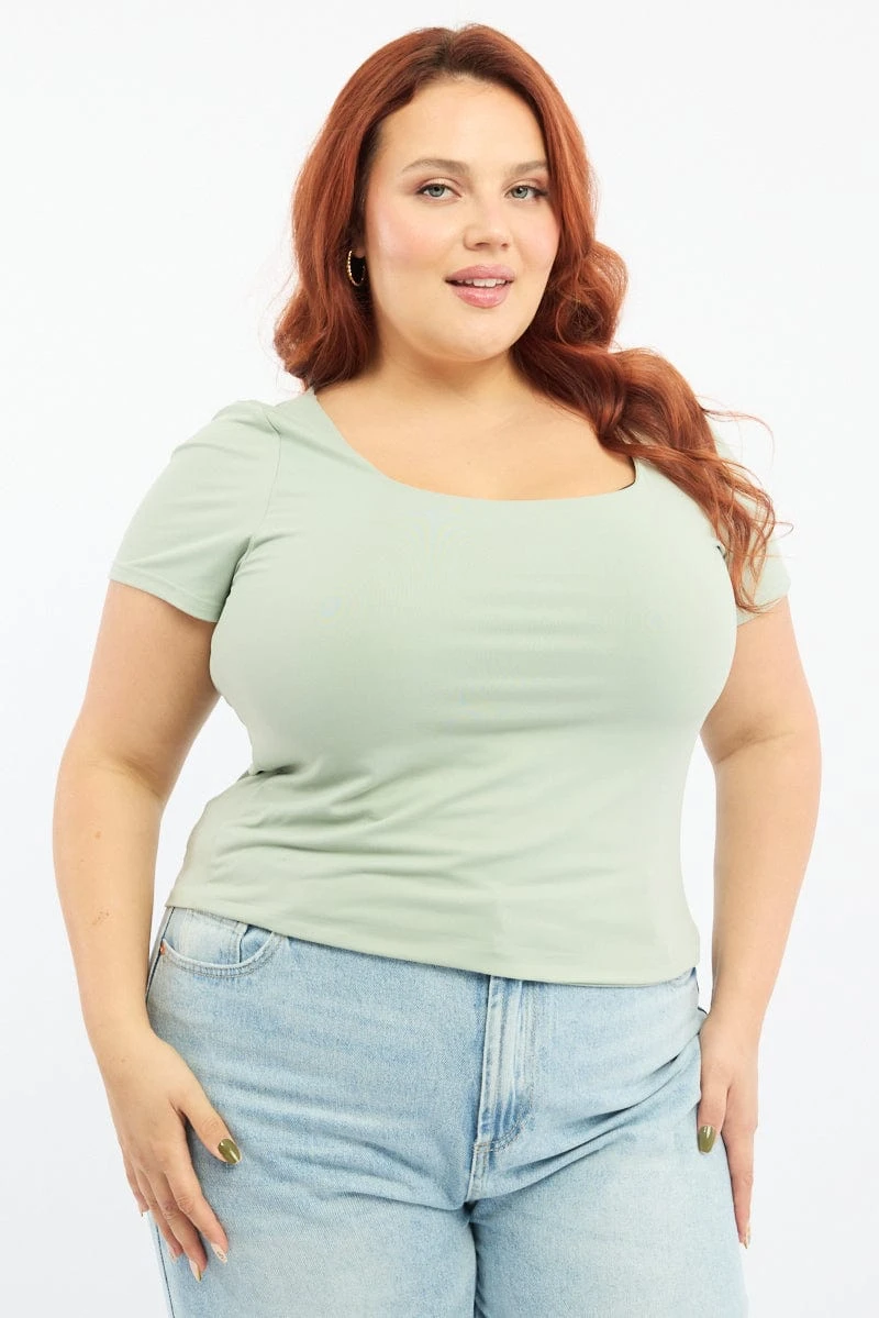 Green Top Short Sleeve Scoop Neck Supersoft 1 Green Top Short Sleeve Scoop Neck Supersoft