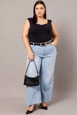 Black Bodysuit Sweetheart Neck Supersoft -You And All Fashion Store cbs2024 84jb black 3