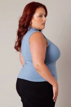 Blue Tank Top Supersoft High Neck Gathered -You And All Fashion Store cbs2027 84jb dusty blue 4