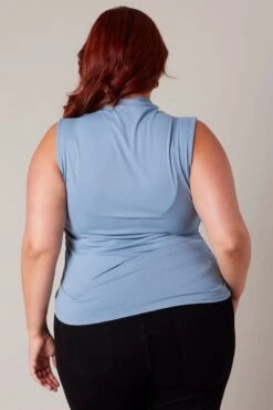 Blue Tank Top Supersoft High Neck Gathered -You And All Fashion Store cbs2027 84jb dusty blue 5