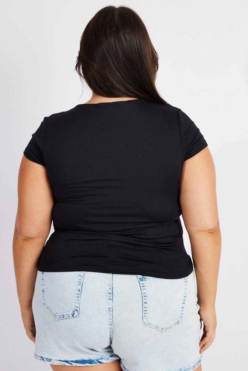 Black Top Cap Sleeve Square Neck Longline Supersoft 5 Black Top Cap Sleeve Square Neck Longline Supersoft - Image 5