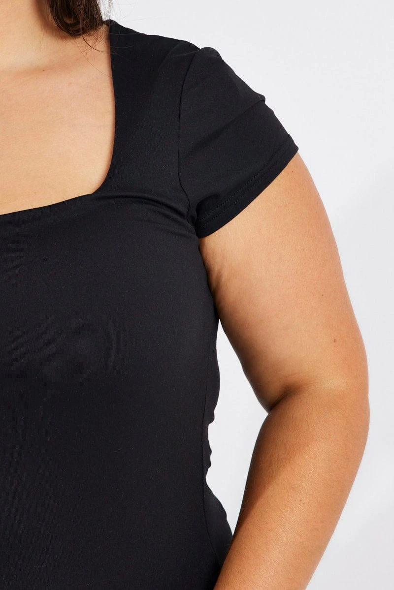 Black Top Cap Sleeve Square Neck Longline Supersoft 6 Black Top Cap Sleeve Square Neck Longline Supersoft - Image 6