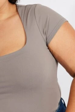 Brown Top Cap Sleeve Square Neck Longline Supersoft -You And All Fashion Store cbs2028 84jb mushroom 6