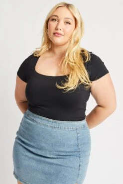 Black Bodysuit Short Sleeve Supersoft -You And All Fashion Store cbs2095 84j black 3