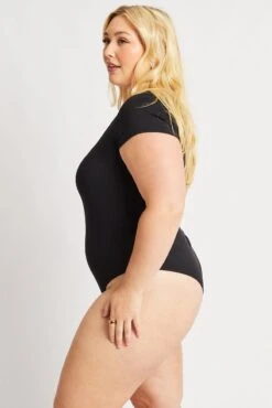 Black Bodysuit Short Sleeve Supersoft -You And All Fashion Store cbs2095 84j black 5