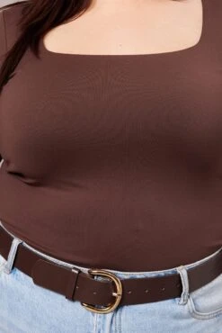 Brown Supersoft Top Long Sleeve Scoop Neck Longline -You And All Fashion Store cbs2111 84j chocolate 6