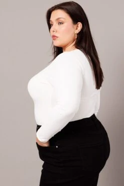 White Supersoft Top Long Sleeve Scoop Neck Longline -You And All Fashion Store cbs2111 84j cream 4