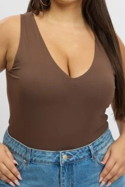 Brown Bodysuit V Neck Supersoft -You And All Fashion Store cbs2239 84j brown 6