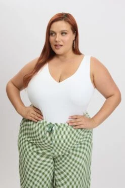 White Bodysuit V Neck Supersoft -You And All Fashion Store cbs2239 84j white 3