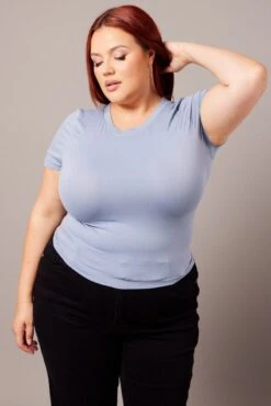 Blue T-shirt Short Sleeve Crew Neck Seamless -You And All Fashion Store cbs2270 84j dusty blue 3