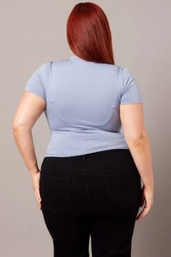 Blue T-shirt Short Sleeve Crew Neck Seamless -You And All Fashion Store cbs2270 84j dusty blue 5