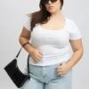 White Scoop Neck Short Sleeve Rib T -Shirt