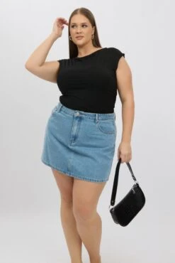 Black Short Sleeve Top Side Ruched Modal