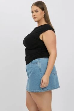 Black Short Sleeve Top Side Ruched Modal -You And All Fashion Store cbs2298 84j black 4