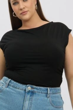 Black Short Sleeve Top Side Ruched Modal -You And All Fashion Store cbs2298 84j black 6