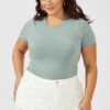 Green Bodysuit Short Sleeve Crew Neck Supersoft