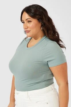 Green Bodysuit Short Sleeve Crew Neck Supersoft -You And All Fashion Store cbs2314 84j sage 4