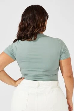 Green Bodysuit Short Sleeve Crew Neck Supersoft -You And All Fashion Store cbs2314 84j sage 5