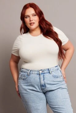 White Bodysuit Short Sleeve Crew Neck Supersoft