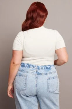 White Bodysuit Short Sleeve Crew Neck Supersoft -You And All Fashion Store cbs2314a 84j cream 4