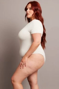 White Bodysuit Short Sleeve Crew Neck Supersoft -You And All Fashion Store cbs2314a 84j cream 5