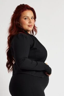 Black Zip Up Jacket Long Sleeve High Neck Longline -You And All Fashion Store cbs2342x 84jb black 4