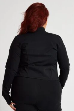 Black Zip Up Jacket Long Sleeve High Neck Longline -You And All Fashion Store cbs2342x 84jb black 5