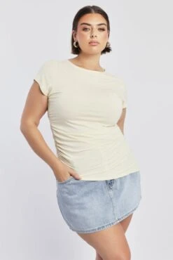 Yellow Top Short Sleeve Asymmertic Hem