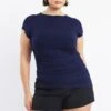 Blue Top Short Sleeve Asymmertic Hem