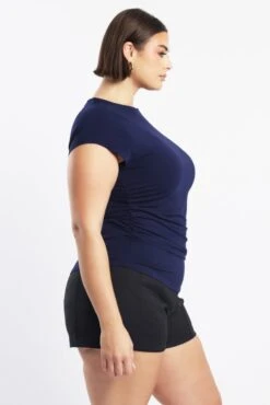 Blue Top Short Sleeve Asymmertic Hem -You And All Fashion Store cbs2431 84j navy 3