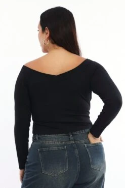 Black V Neck Long Sleeve Supersoft -You And All Fashion Store cbs2466 84j black 5