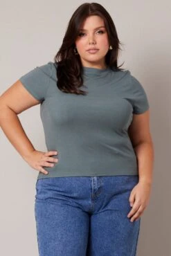 Green T-shirt Short Sleeve Crew Neck Modal -You And All Fashion Store cbs2470 84j moss 3