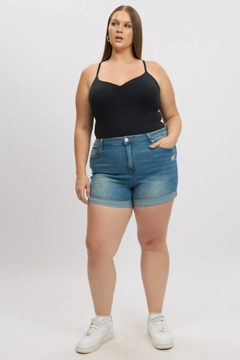 Black Bodysuit Singlet Front Ruched Supersoft 2 Black Bodysuit Singlet Front Ruched Supersoft - Image 2