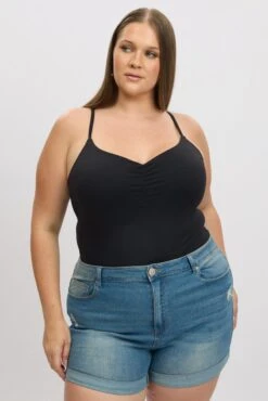 Black Bodysuit Singlet Front Ruched Supersoft 8 Black Bodysuit Singlet Front Ruched Supersoft -You And All Fashion Store cbs2493 84j black 3