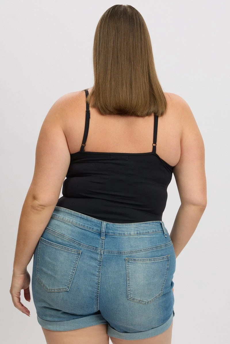 Black Bodysuit Singlet Front Ruched Supersoft 4 Black Bodysuit Singlet Front Ruched Supersoft - Image 4