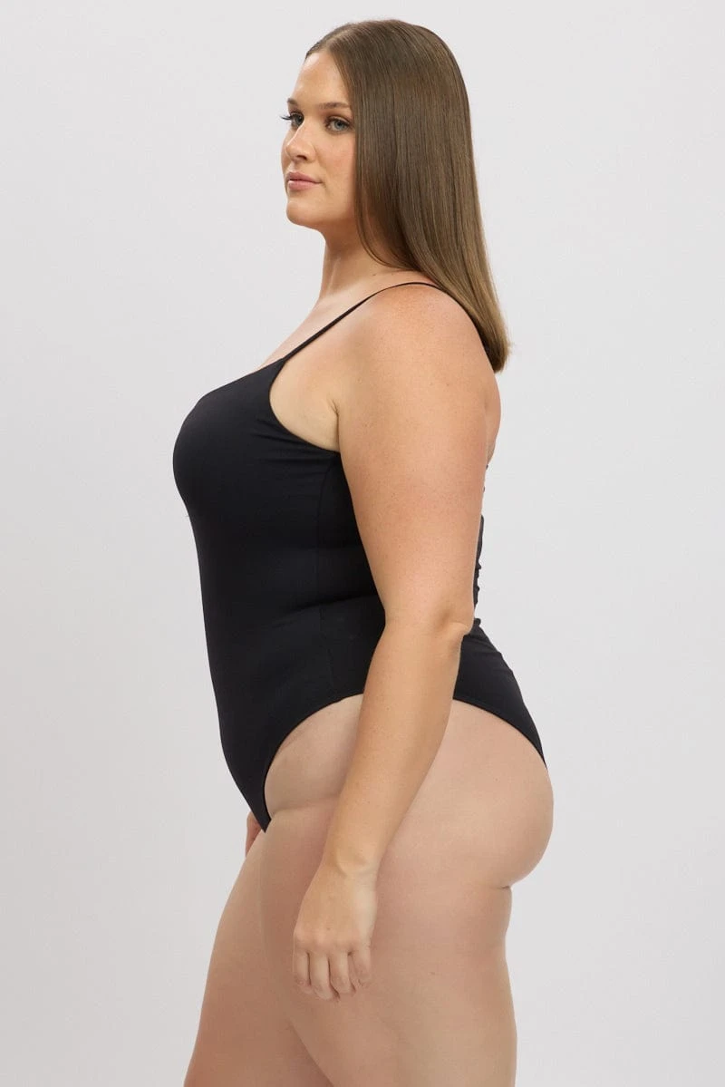 Black Bodysuit Singlet Front Ruched Supersoft 5 Black Bodysuit Singlet Front Ruched Supersoft - Image 5