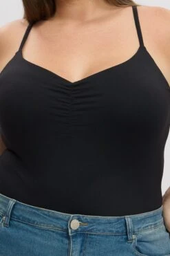 Black Bodysuit Singlet Front Ruched Supersoft 11 Black Bodysuit Singlet Front Ruched Supersoft -You And All Fashion Store cbs2493 84j black 6
