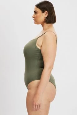 Green Bodysuit Singlet Front Ruched Supersoft 10 Green Bodysuit Singlet Front Ruched Supersoft -You And All Fashion Store cbs2493 84j khaki 5