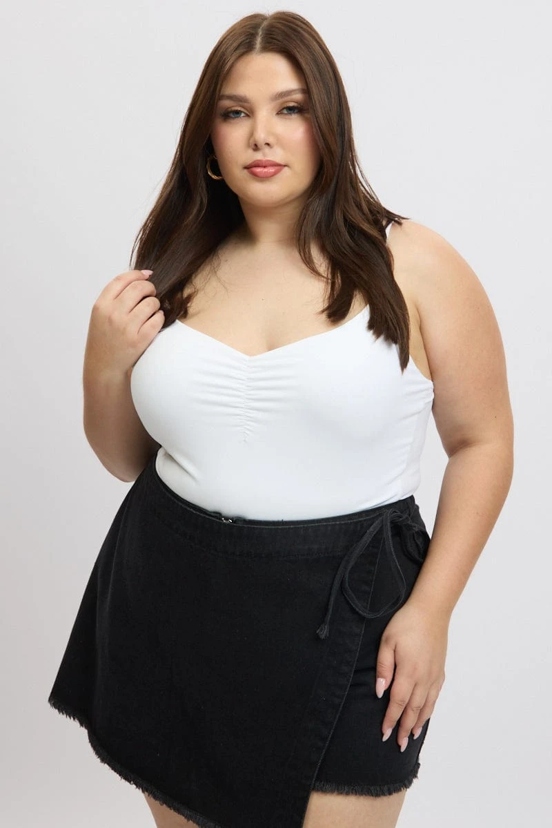 White Bodysuit Singlet Front Ruched Supersoft 1 White Bodysuit Singlet Front Ruched Supersoft