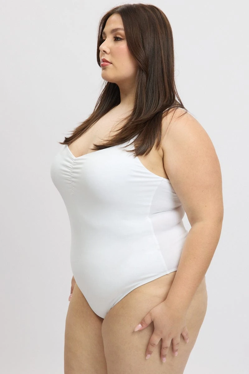 White Bodysuit Singlet Front Ruched Supersoft 5 White Bodysuit Singlet Front Ruched Supersoft - Image 5