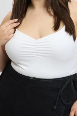White Bodysuit Singlet Front Ruched Supersoft 11 White Bodysuit Singlet Front Ruched Supersoft -You And All Fashion Store cbs2493 84j white 6