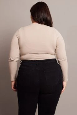 Beige Bodysuit Long Sleeve Crew Neck Supersoft -You And All Fashion Store cbs2587 84jb stone 4