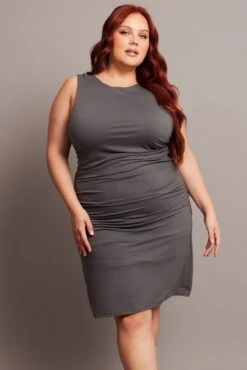 Grey Mini Dress Sleeveless Crew Neck Supersoft -You And All Fashion Store cbs2614 84jb charcoal 2