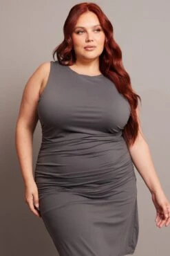 Grey Mini Dress Sleeveless Crew Neck Supersoft -You And All Fashion Store cbs2614 84jb charcoal 3