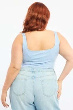 Blue Bodysuit Sleeveless Square Neck Supersoft -You And All Fashion Store cbs2667 84j sky blue 3
