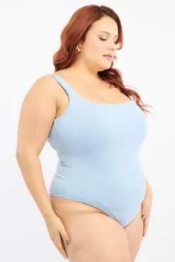 Blue Bodysuit Sleeveless Square Neck Supersoft -You And All Fashion Store cbs2667 84j sky blue 4